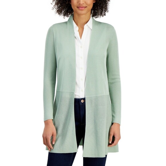 Anne Klein Monterey Open-Front Longline Cardigan - Jade Stone, M - Picture 1 of 1